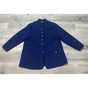 Geiger Women's Boiled Pure Wool Jacket Blue Sz 44 Made in Austria Metal Button